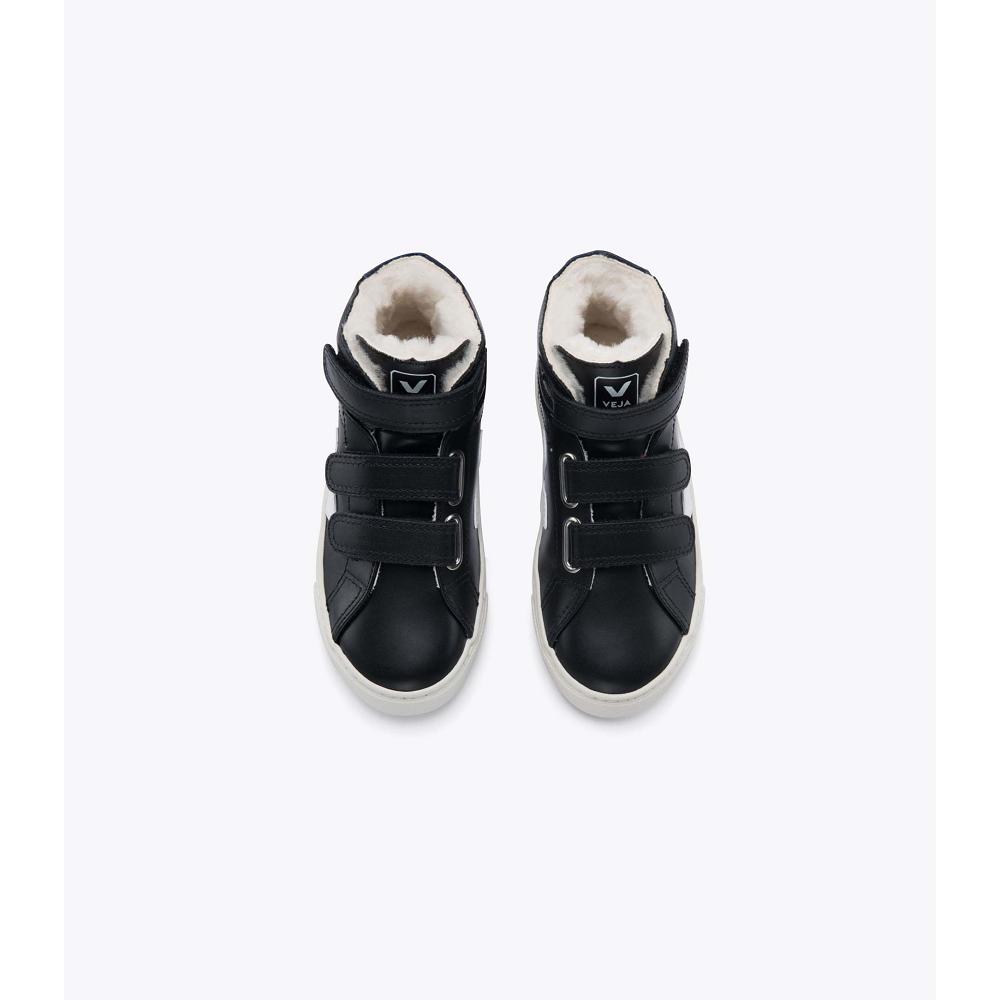 Veja ESPLAR MID FURED LEATHER Kids' High Tops Black | NZ 692VRW